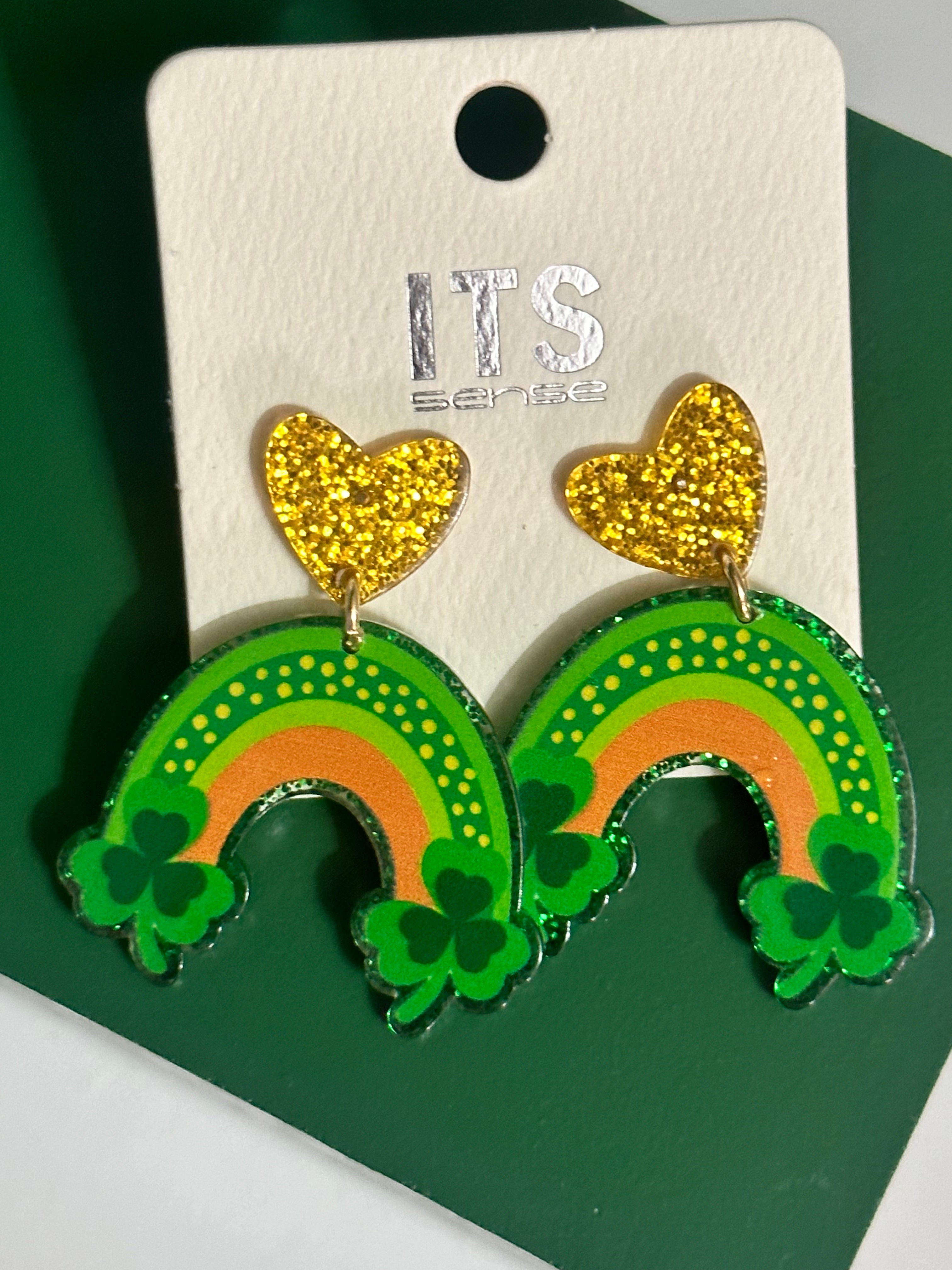 Rainbow Heart St. Patrick's Day Earrings - Shimmer Me
