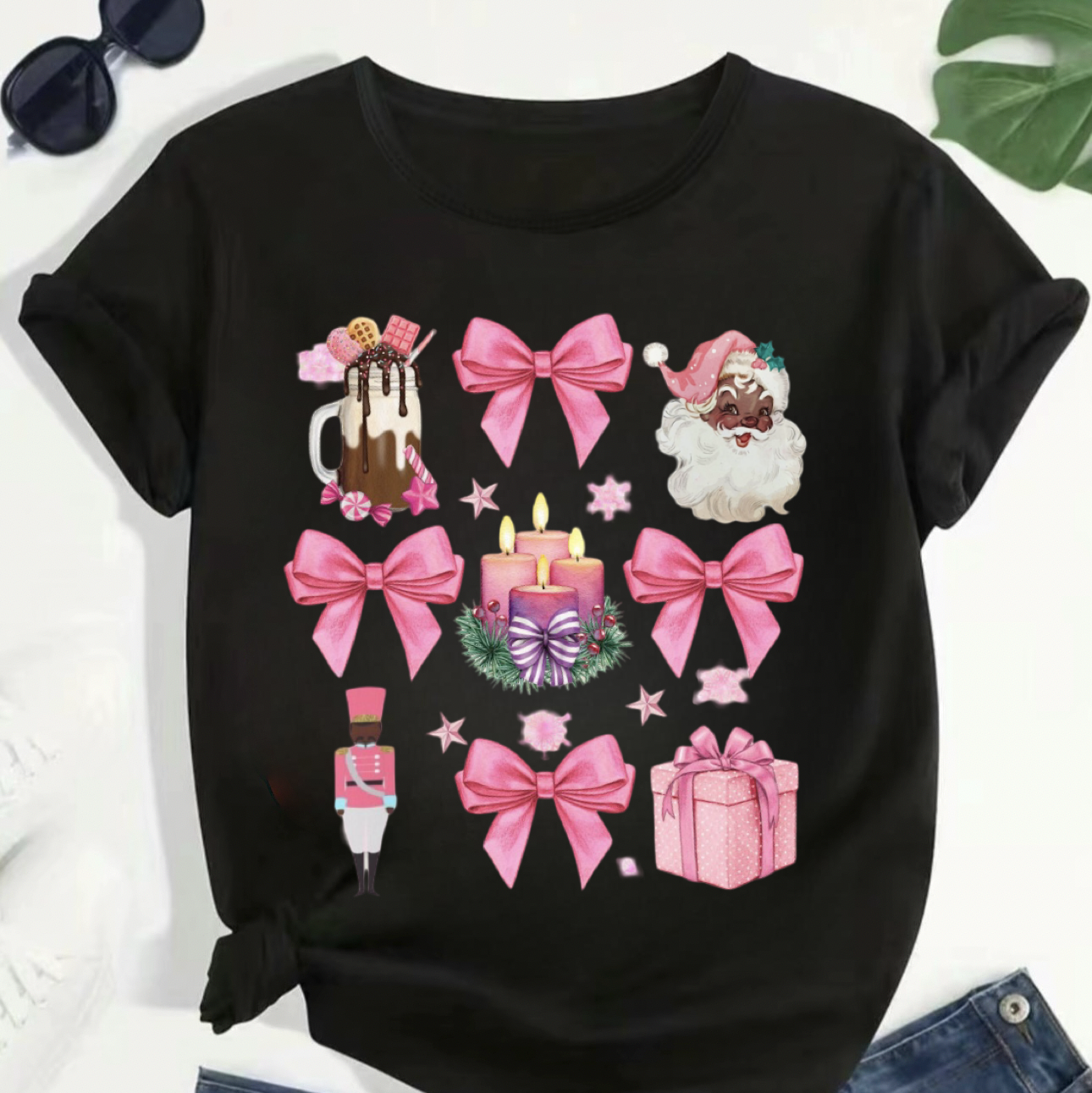 Coquette Black Santa,Sundae Christmas T-Shirt