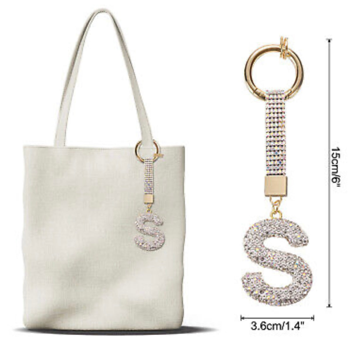 Initial Rhinestone Bag Charm Keychain