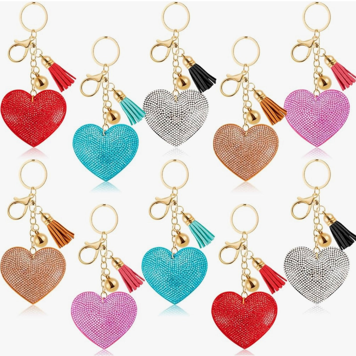 Love Heart Rhinestone Tassel Keychain