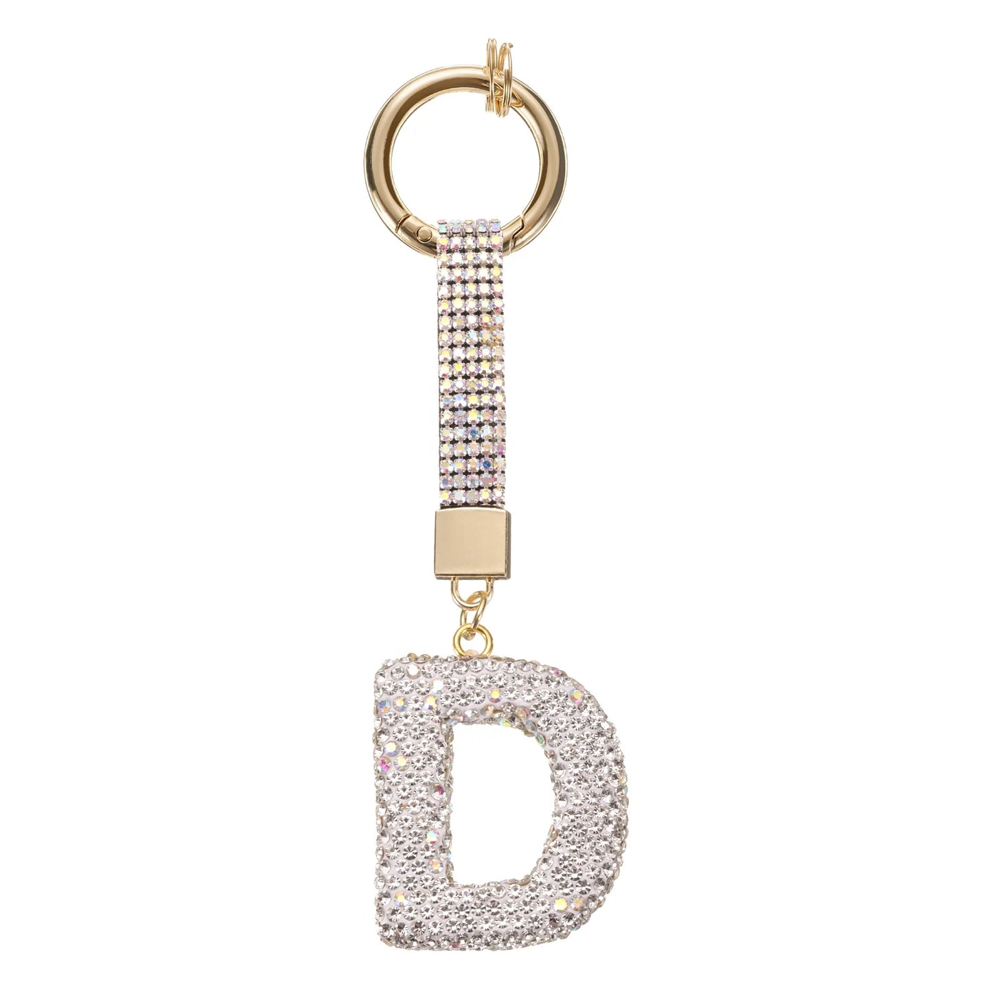 Initial Rhinestone Bag Charm Keychain