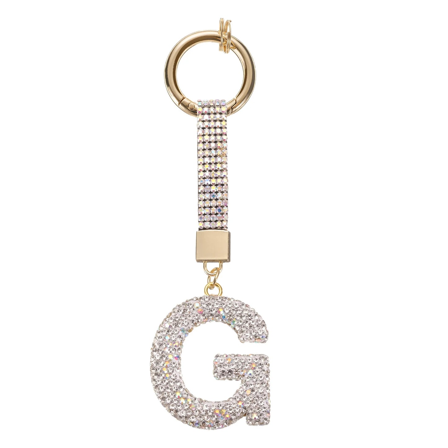 Initial Rhinestone Bag Charm Keychain