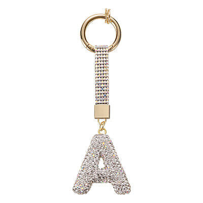 Initial Rhinestone Bag Charm Keychain