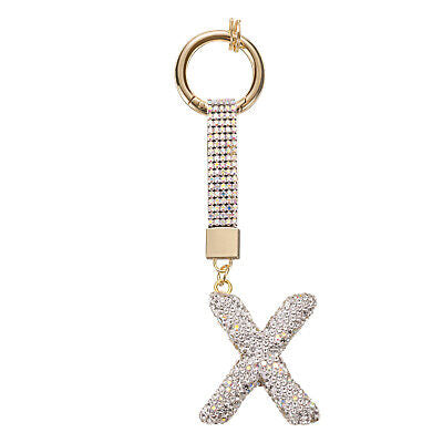 Initial Rhinestone Bag Charm Keychain