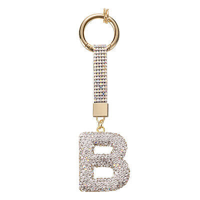 Initial Rhinestone Bag Charm Keychain