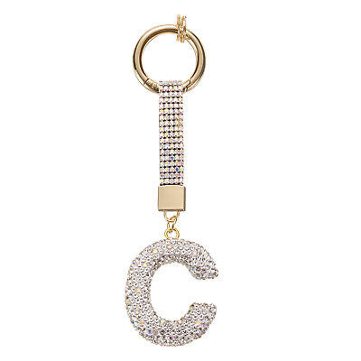 Initial Rhinestone Bag Charm Keychain