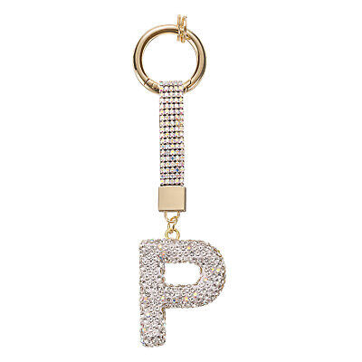 Initial Rhinestone Bag Charm Keychain