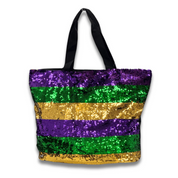 Mardi Gras Sequin Tote Bag Purple Green & Gold