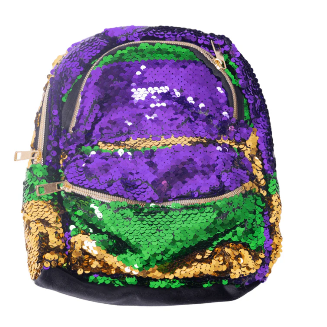 Mardi Gras Sequin Backpack Purple Green & Gold