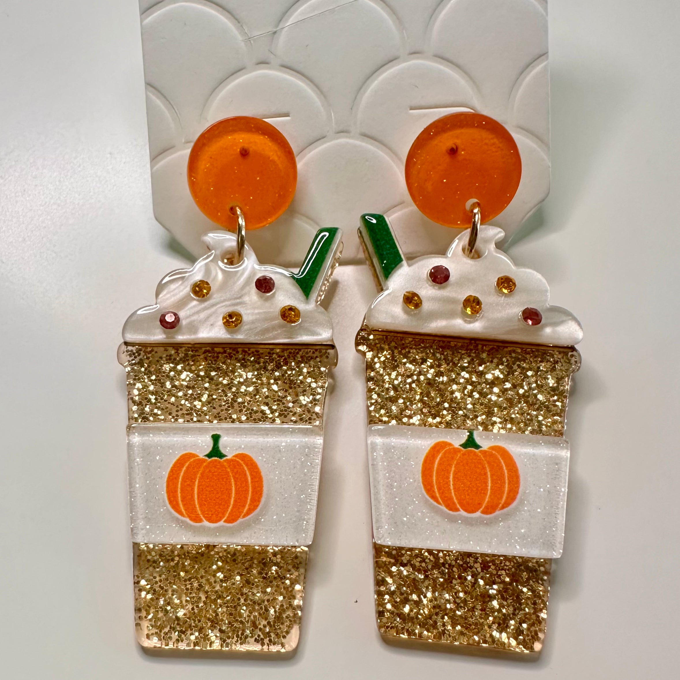 Pumpkin Spice Latte Earrings/ Glitter