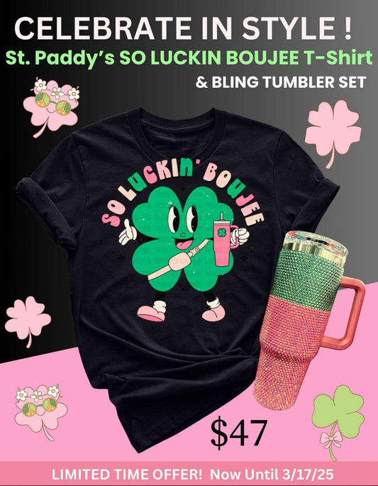 So Luckin Boujee Top, Pink/Green Bling Tumbler Set