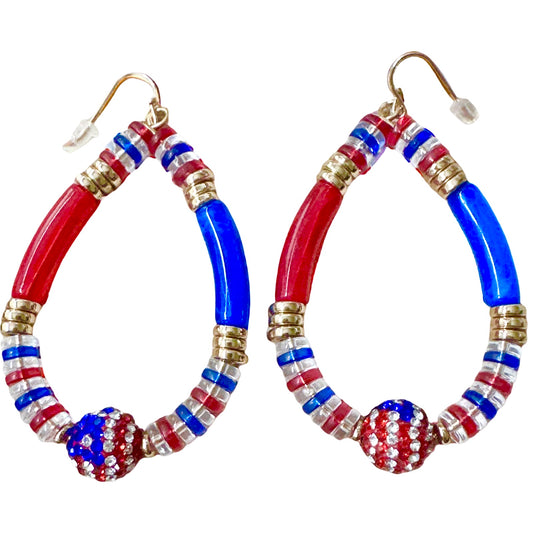 Tear Drop Patriotic Rhinestone Earrings