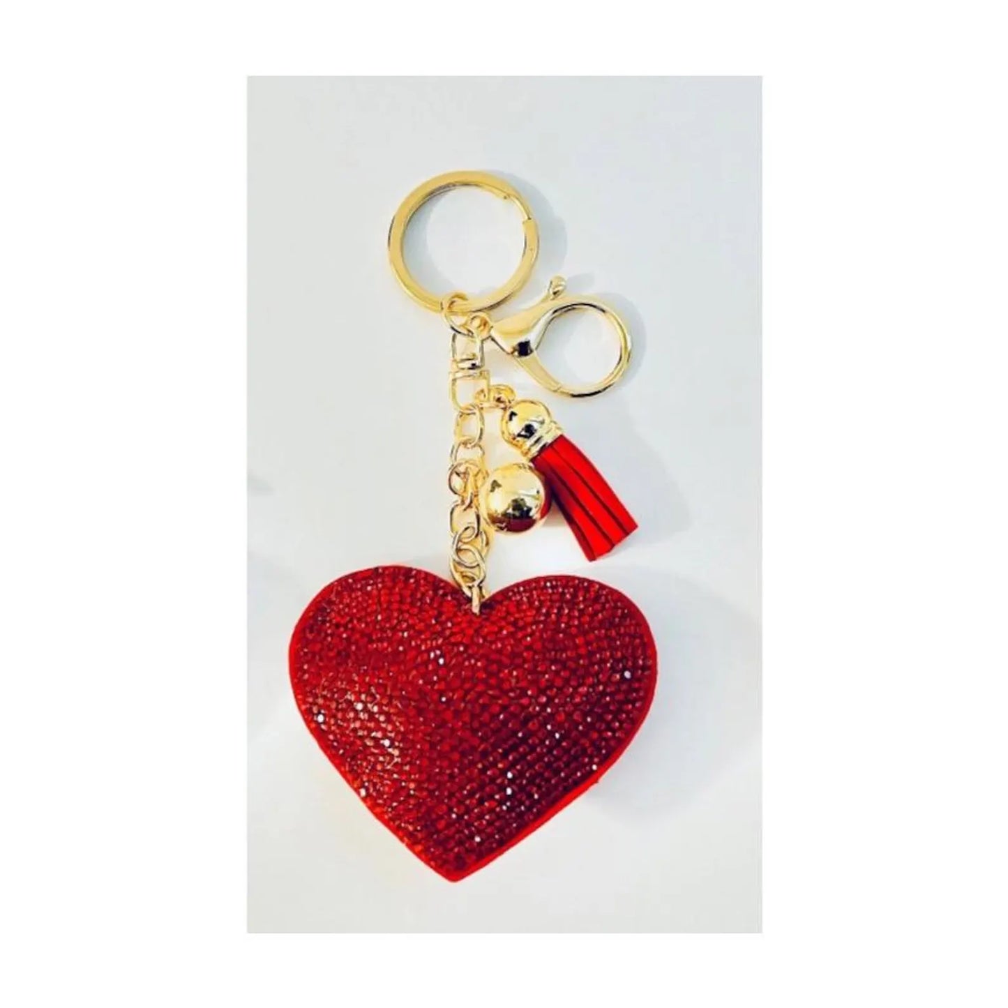 Love Heart Rhinestone Tassel Keychain