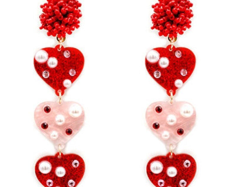 Acrylic Heart Dangle Earrings - Shimmer Me