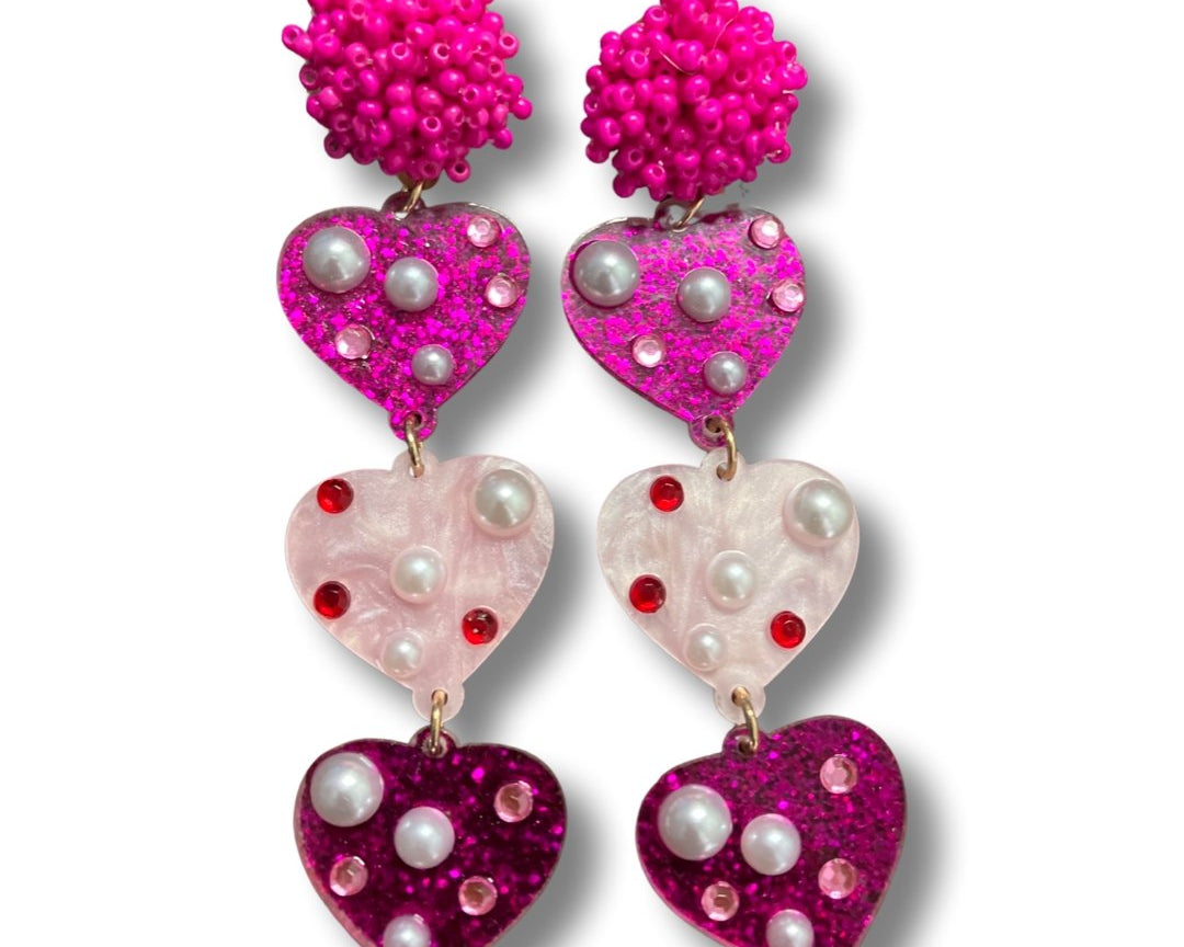 Acrylic Heart Dangle Earrings - Shimmer Me