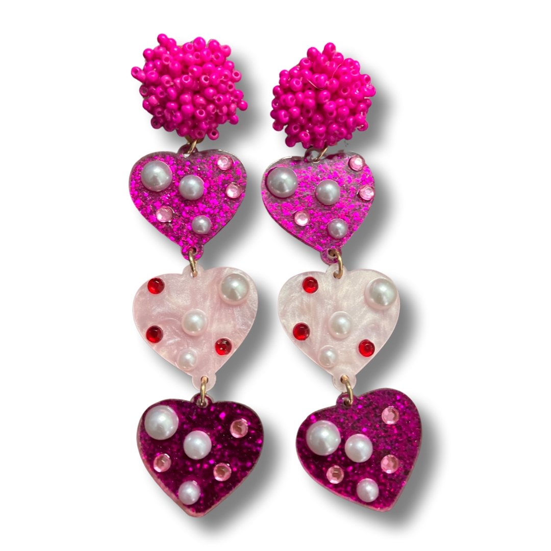 Acrylic Heart Dangle Earrings - Shimmer Me