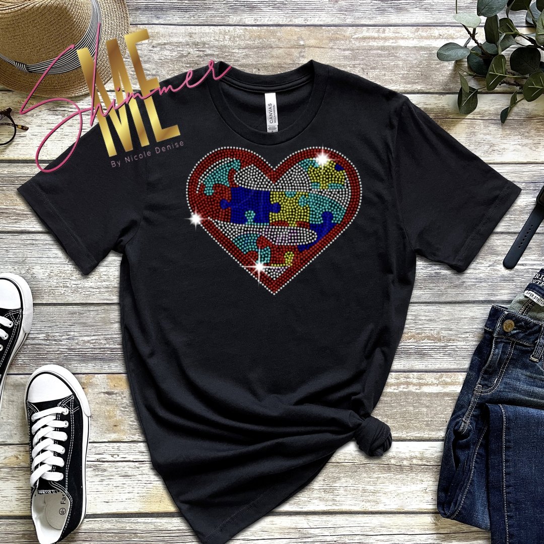 Autism Heart Rhinestone T-Shirt - Shimmer Me