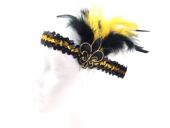Black and Gold Fleur De Lis Sequins Headband - Shimmer Me