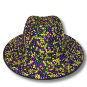 Bling Rhinestone Crystal Studded Wide Brim Fedora Hat - Mardi Gras - Shimmer Me