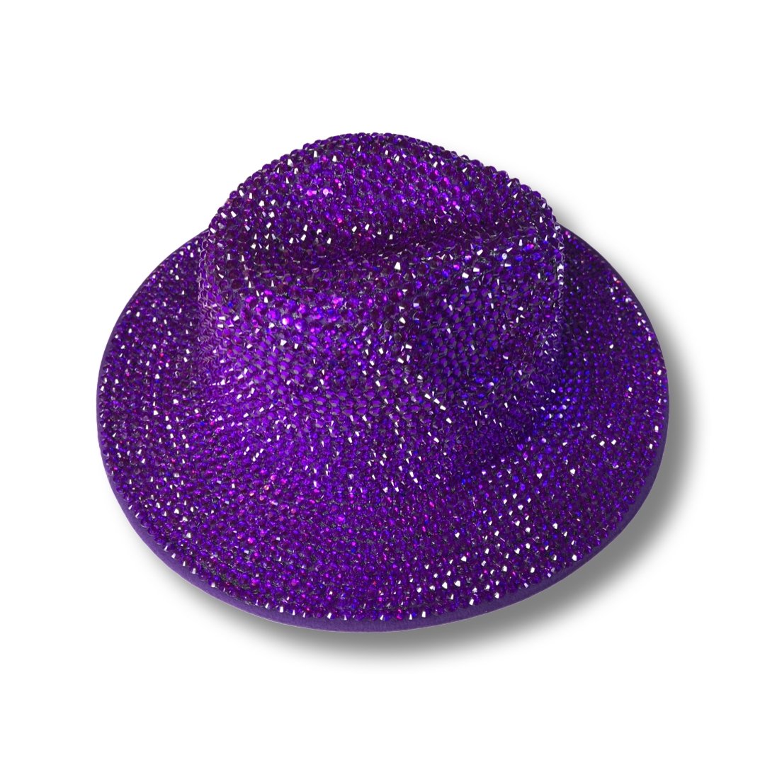 Bling Rhinestone Crystal Studded Wide Brim Fedora Hat - Mardi Gras - Shimmer Me
