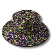 Bling Rhinestone Crystal Studded Wide Brim Fedora Hat - Mardi Gras - Shimmer Me