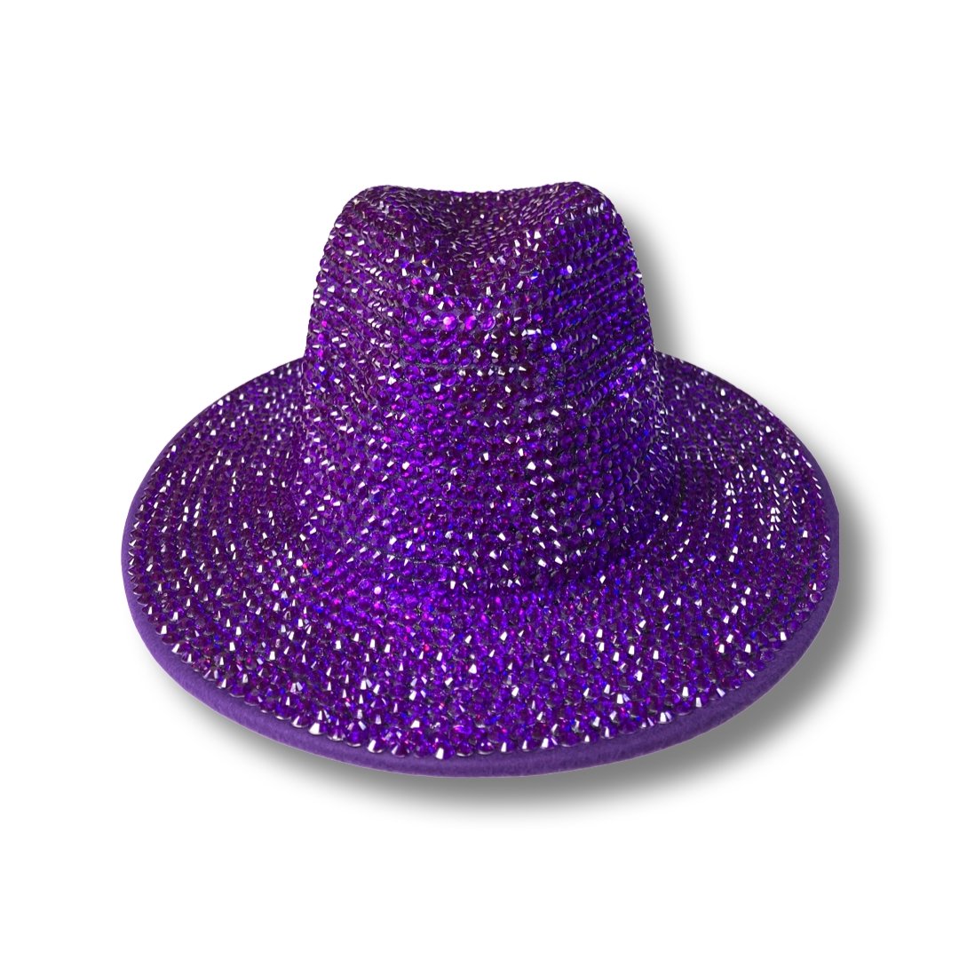 Bling Rhinestone Crystal Studded Wide Brim Fedora Hat - Mardi Gras - Shimmer Me