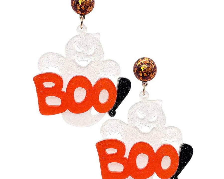 Boo Ghost Acrylic Halloween Earrings - Shimmer Me