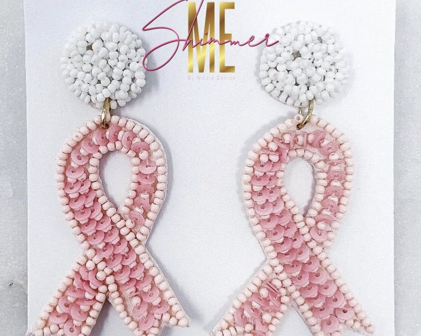 Breast Cancer Pink Ribbon Earrings - Shimmer Me