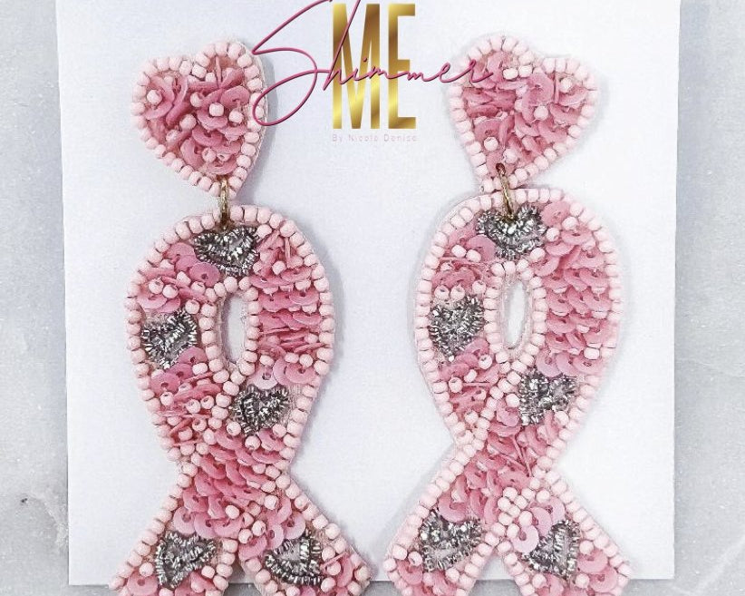 Breast Cancer Pink Ribbon Earrings - Shimmer Me