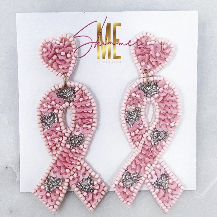 Breast Cancer Pink Ribbon Earrings - Shimmer Me
