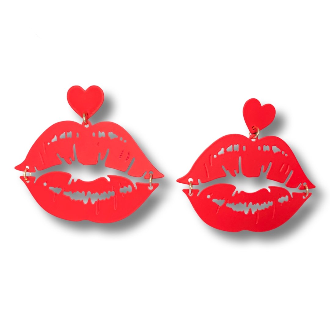 Lip Heart Dangle Stud Earrings - Shimmer Me