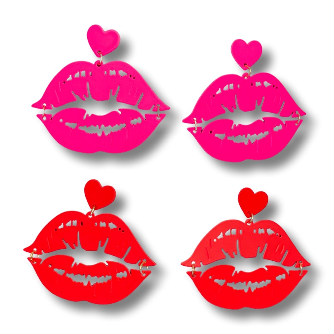 Lip Heart Dangle Stud Earrings - Shimmer Me