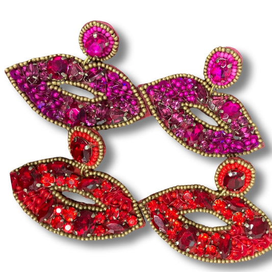 Lips Beaded Valentine Earrings - Shimmer Me