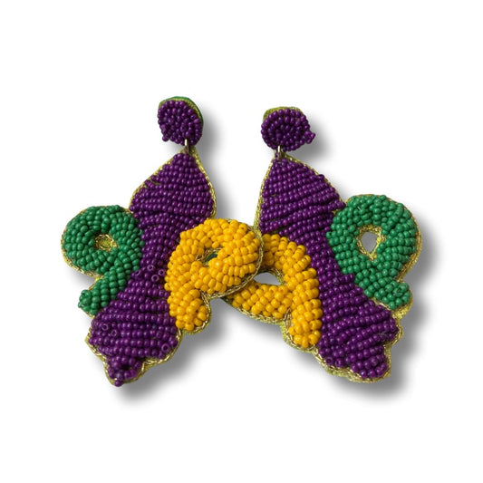 Mardi Gras Beaded Fluer De Lis Earrings - Shimmer Me