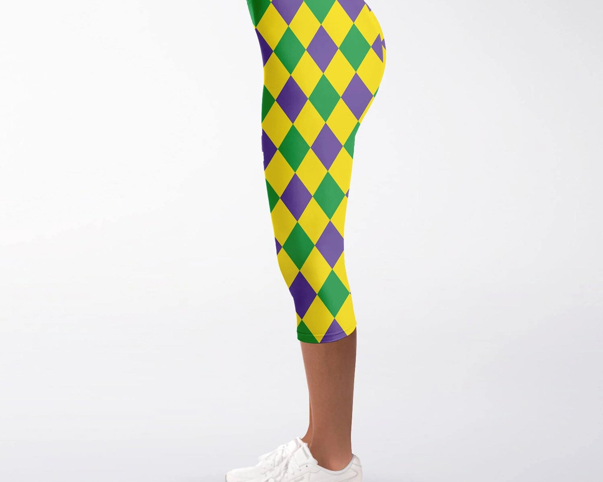 Mardi Gras Harlequin Diamond Capri Leggings - Shimmer Me