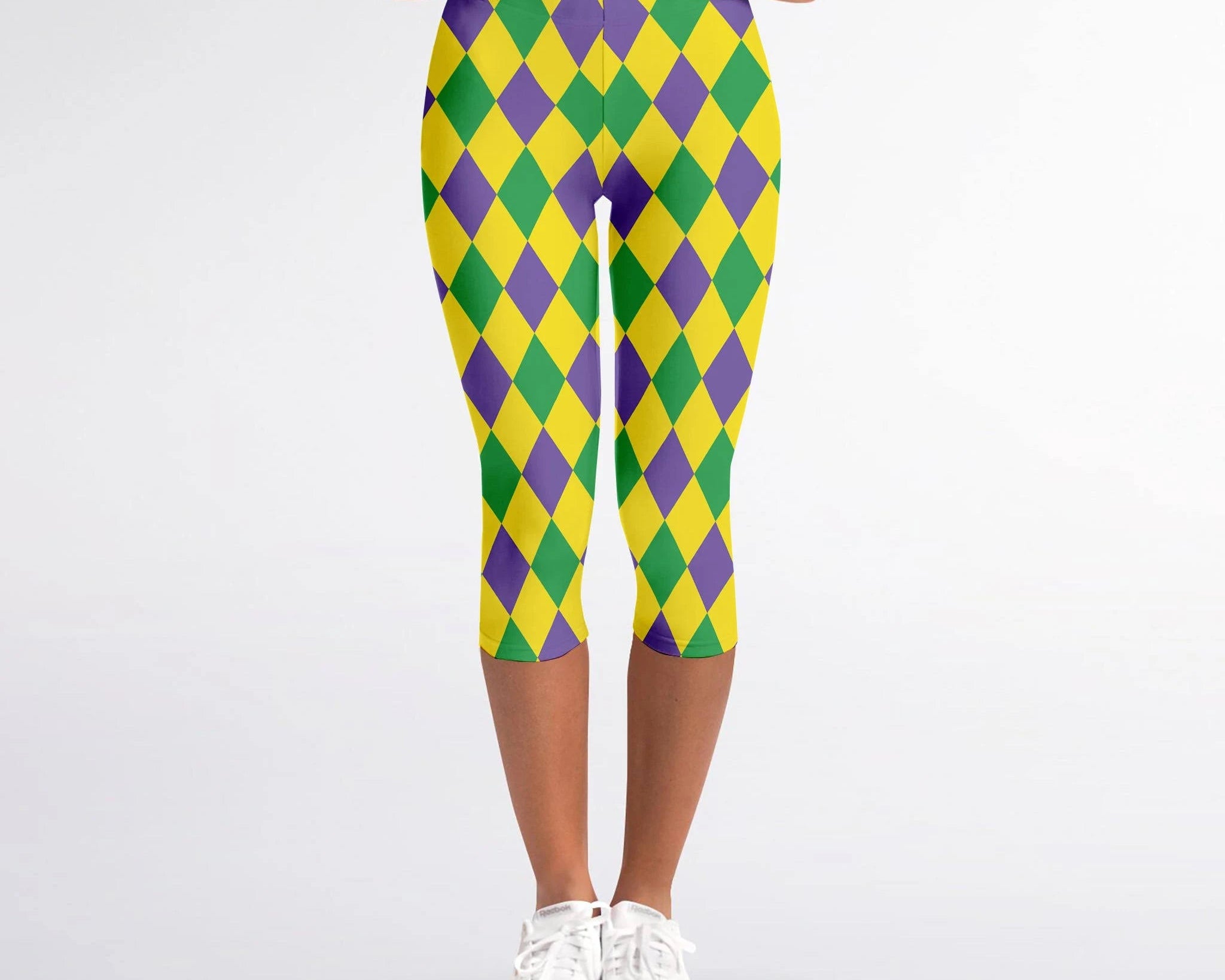 Mardi Gras Harlequin Diamond Capri Leggings - Shimmer Me