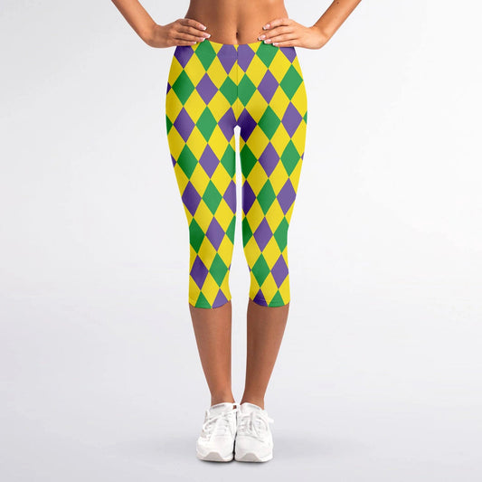 Mardi Gras Harlequin Diamond Capri Leggings - Shimmer Me