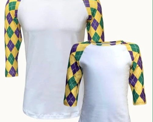 Mardi Gras Harlequin Diamond Raglan Style T-Shirt - Shimmer Me