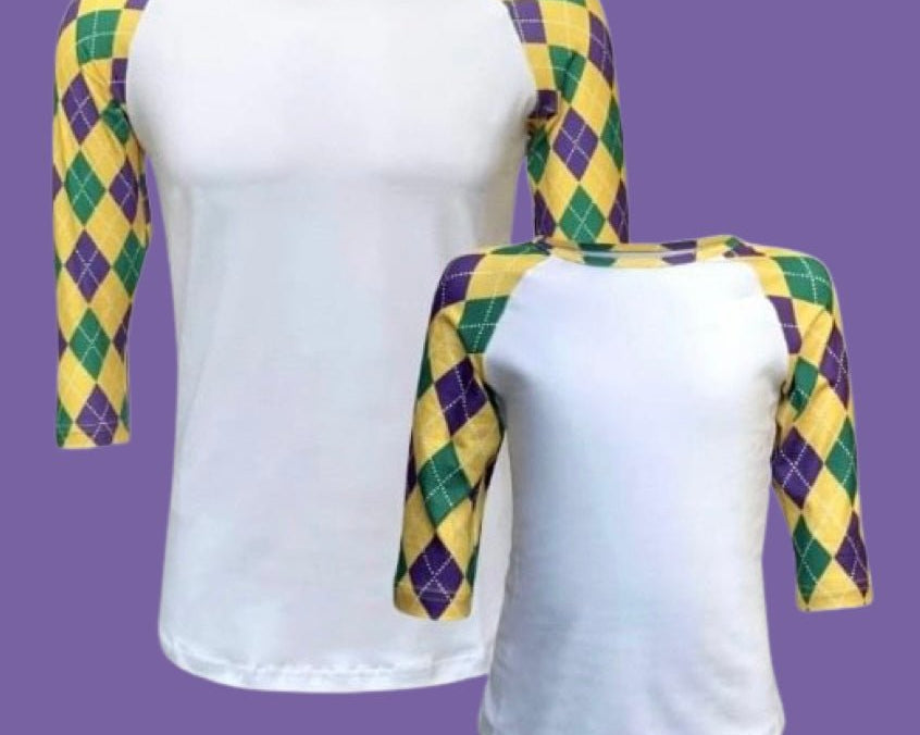 Mardi Gras Harlequin Diamond Raglan Style T-Shirt - Shimmer Me