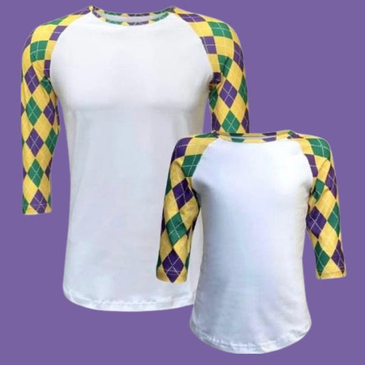 Mardi Gras Harlequin Diamond Raglan Style T-Shirt - Shimmer Me