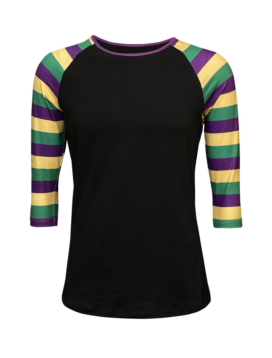 Mardi Gras Harlequin Multi Color Raglan Style T-Shirt - Shimmer Me