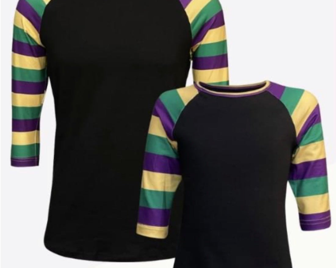 Mardi Gras Harlequin Multi Color Raglan Style T-Shirt - Shimmer Me