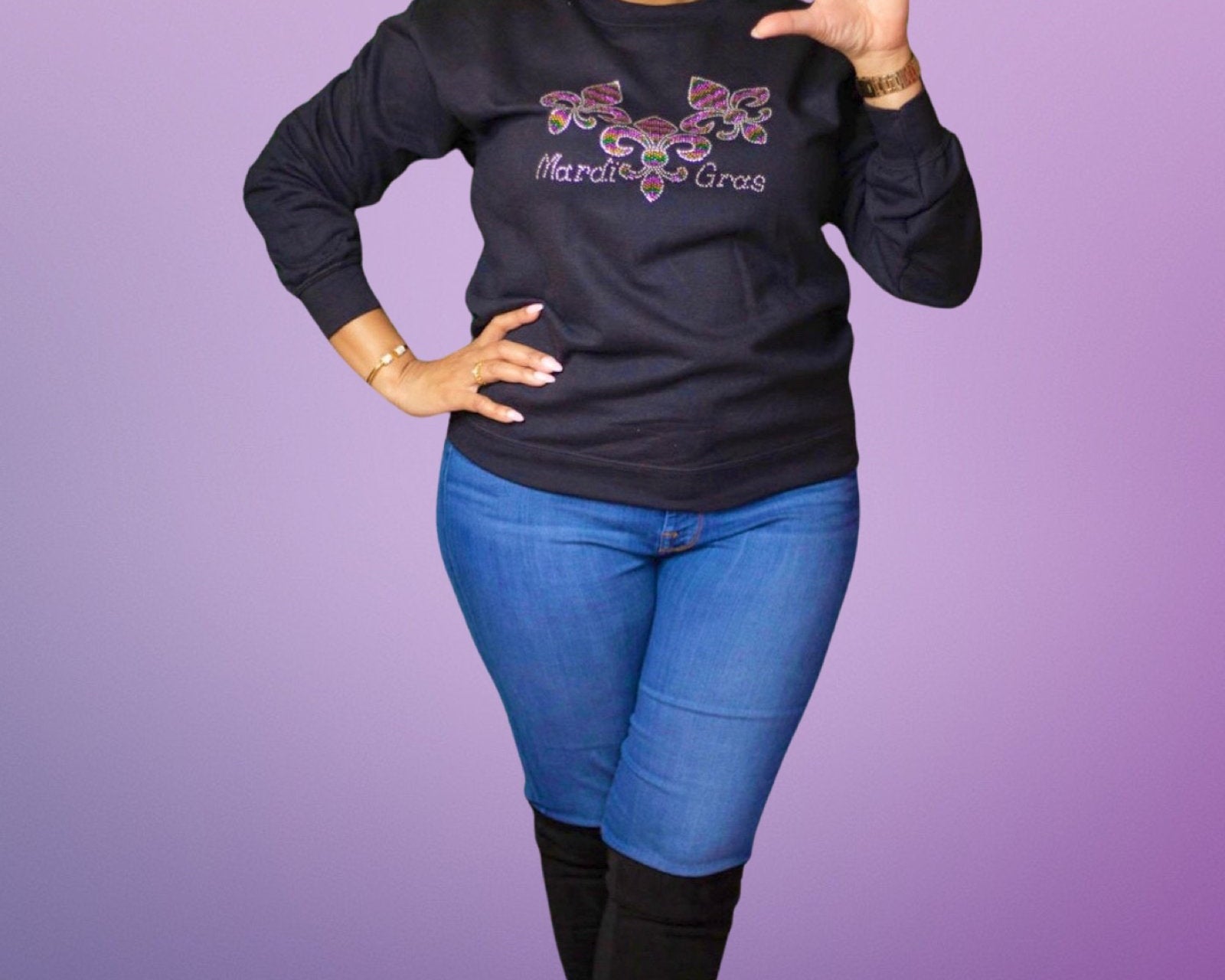 Mardi Gras Rhinestone Fleur De Lis Sweater - Shimmer Me