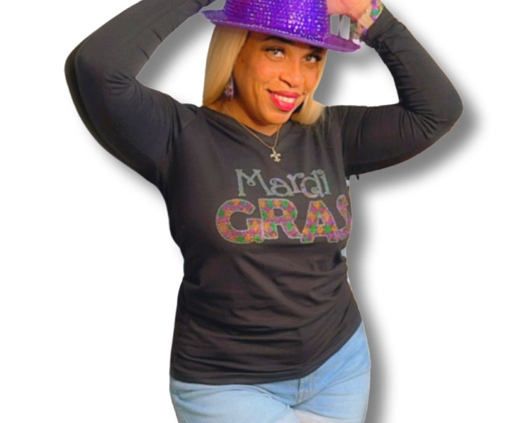 Mardi Gras Rhinestone Long Sleeve Shirt - Shimmer Me