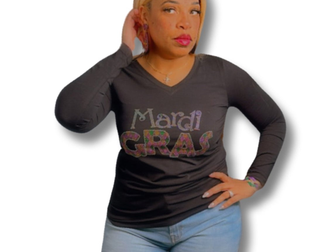 Mardi Gras Rhinestone Long Sleeve Shirt - Shimmer Me