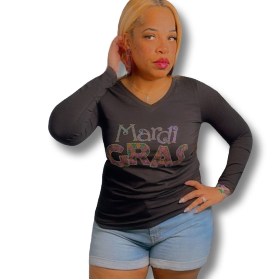 Mardi Gras Rhinestone Long Sleeve Shirt - Shimmer Me