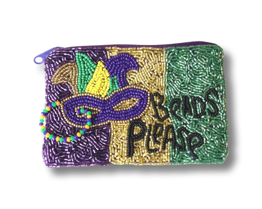 Mardi Gras Seed Beaded Message Mini Pouch Bag - Shimmer Me