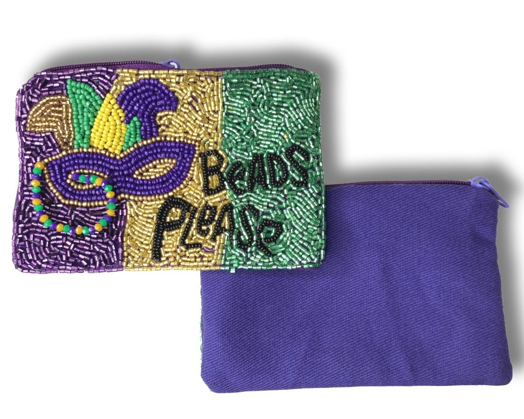 Mardi Gras Seed Beaded Message Mini Pouch Bag - Shimmer Me