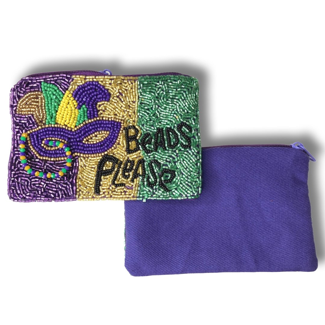 Mardi Gras Seed Beaded Message Mini Pouch Bag - Shimmer Me