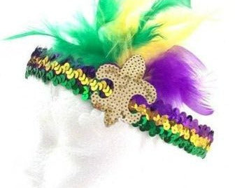 Mardi Gras Sequin Headband With Fleur De Lis - Shimmer Me